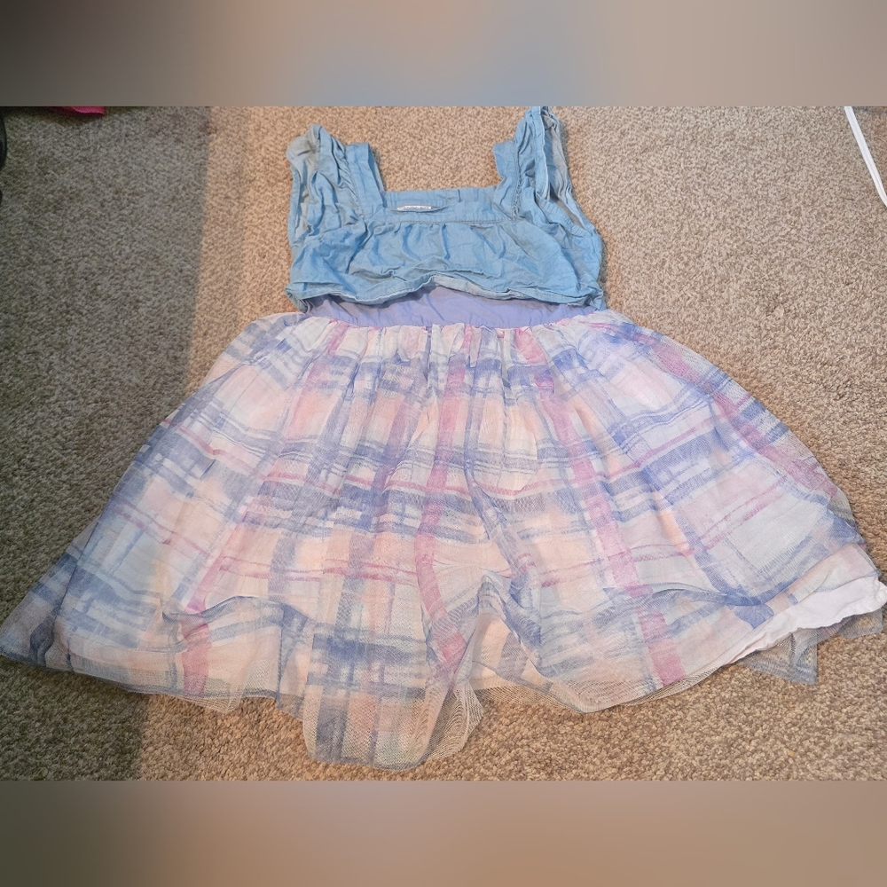 Calvin Klein Jeans Light Denim and Pastel Plaid Dress Size 7 Girls